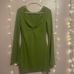 lime green twist front flounce sleeve bodycon dress